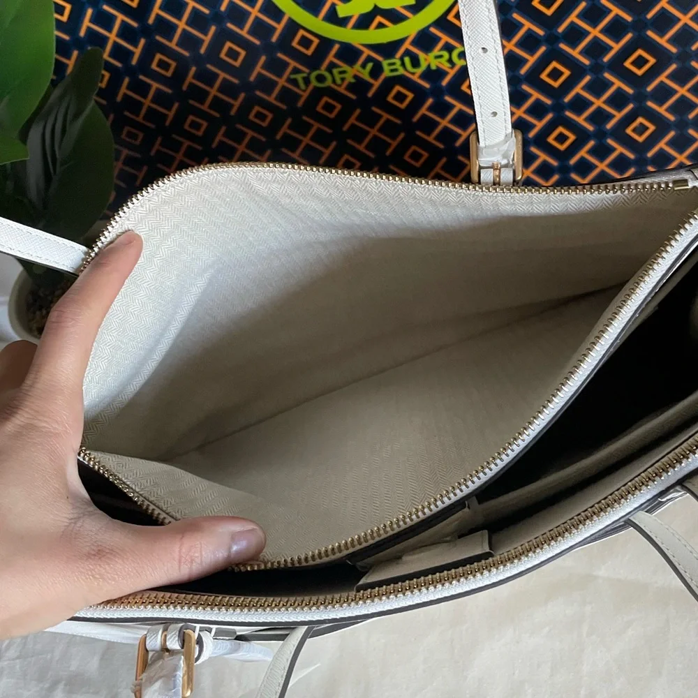 New , tory burch Emerson large double sip tote shoulder bag 134837 ivory - Picture 13 of 17